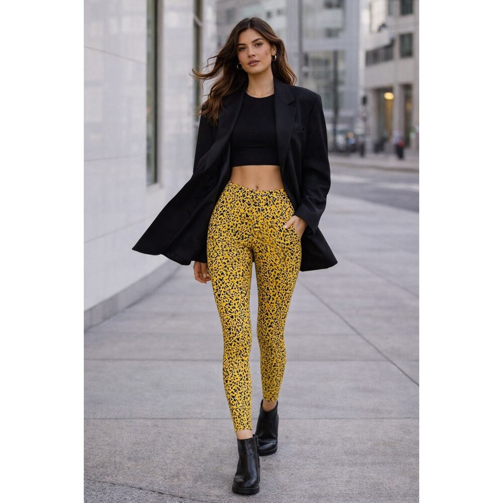 Bcbgeneration Yellow Leopard Print High Waist Leg… - image 1